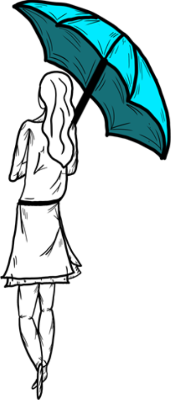 A woman holds a blue umbrella