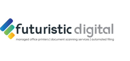 Futuristic Digital logo - managed office printers | document scanning services | automated filing